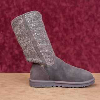 UGG Women Grey Suede Sequin Knit Slip-on Casual Comfortable Boots sz 8