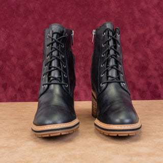 Timberland Women Sienna Black Leather Zip Lace Lug Combat Ankle Boots sz 9.5