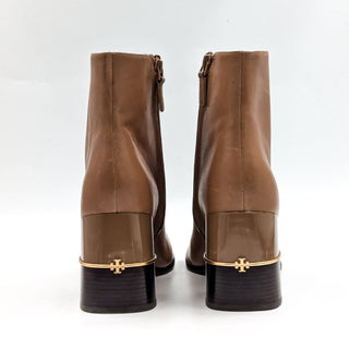 Tory Burch Women 75mm Retro T Logo Brown Leather Square Toe Boots size 11