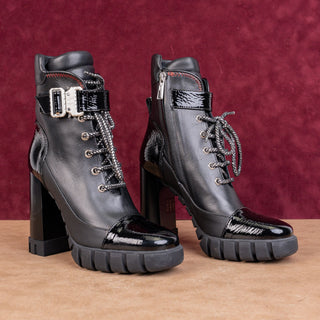 Baldinini Women Tron Black Leather Lace-up Zip Party Festival Boots 6.5US EUR37