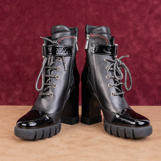 Baldinini Women Tron Black Leather Lace-up Zip Party Festival Boots 6.5US EUR37