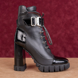 Baldinini Women Tron Black Leather Lace-up Zip Party Festival Boots 6.5US EUR37