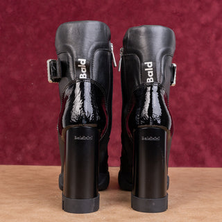 Baldinini Women Tron Black Leather Lace-up Zip Party Festival Boots 6.5US EUR37