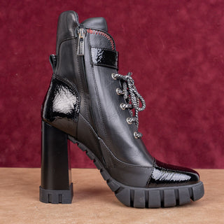 Baldinini Women Tron Black Leather Lace-up Zip Party Festival Boots 6.5US EUR37