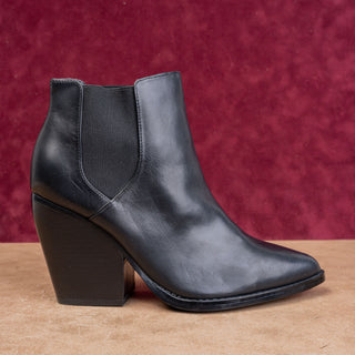 BP Women Lea Black Leather Dressy Pointy Toe Stacked Heel Boots sz 11