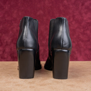 BP Women Lea Black Leather Dressy Pointy Toe Stacked Heel Boots sz 11