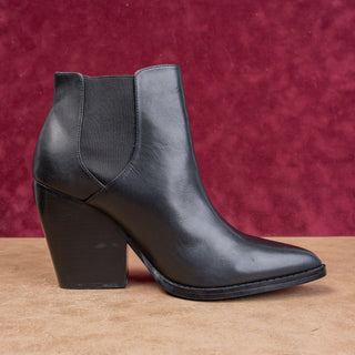 BP Women Lea Black Leather Dressy Pointy Toe Stacked Heel Boots sz 11