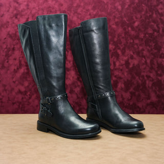 David Tate Women Timmy Black Leather Wide Calf Fit Riding Tall boots sz 8