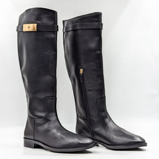 Tory Burch Women T Hardware Equestrian Riding Tall Black Leather Boots size 8