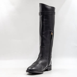 Tory Burch Women T Hardware Equestrian Riding Tall Black Leather Boots size 8