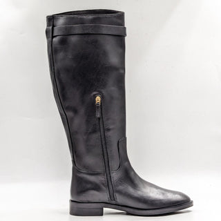 Tory Burch Women T Hardware Equestrian Riding Tall Black Leather Boots size 8