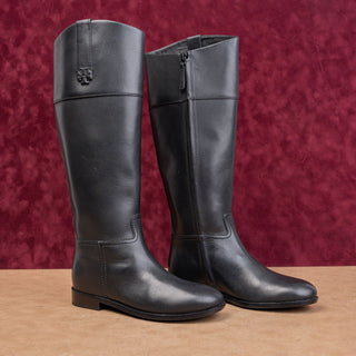 Tory Burch Wmn Logo T Black Leather Classic Riding Equestrian Tall Boots sz 5.5