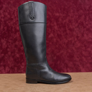 Tory Burch Wmn Logo T Black Leather Classic Riding Equestrian Tall Boots sz 5.5