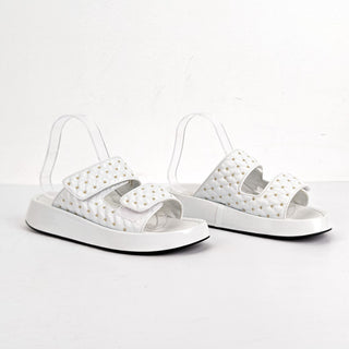 Jeffrey Campbell Women Studded Casual White Faux Patent Leather Sandals 8.5