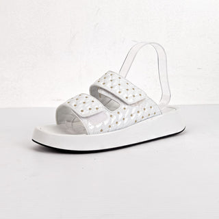 Jeffrey Campbell Women Studded Casual White Faux Patent Leather Sandals 8.5