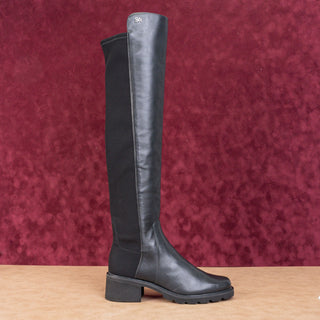 Stuart Weitzman Women 5050 Lift Black Leather Block Heel Lug OTK Boots sz 7