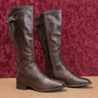 Born Women Brown Leather Classic Riding Zip Wide Calf Round Toe Knee Boots sz 10