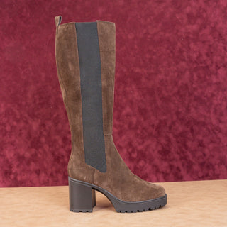 Steve Madden Wmn Deegan Brown Suede Platform Retro Fashion Knee Boots Sz 9.5
