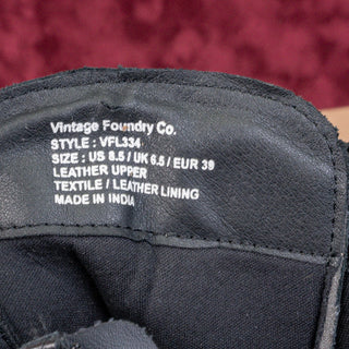 Vintage Foundry Women Elizabeth Black Leather Strap Block Heel Combat Boots 8.5