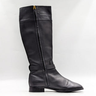 Tory Burch Women Everly Signature T Logo Black Leather  Riding Boots size 9.5