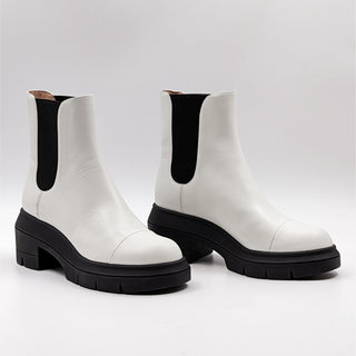 Stuart Weitzman Women Norah Chelsea Platform Boots White Leather sz 7