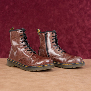 Dr Martens Unisex 1490 Glitter Brown Coated Patent Leather Boots M5 W6