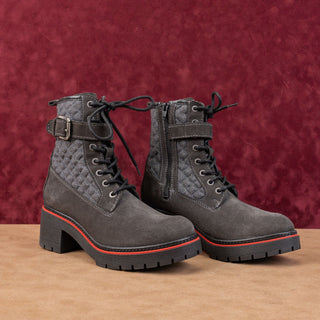 Bos&Co Women Zing Waterproof Grey Suede Zip Lace-up Winter Boots 8-8.5US EUR39