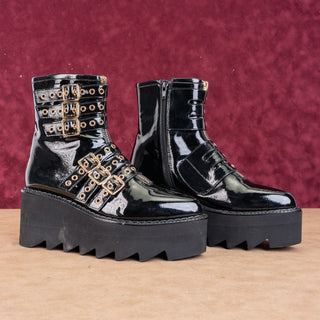 Jeffrey Campbell Gristle Black Leather Gothic Steampunk Lug Sole Platform Boots Sz 9