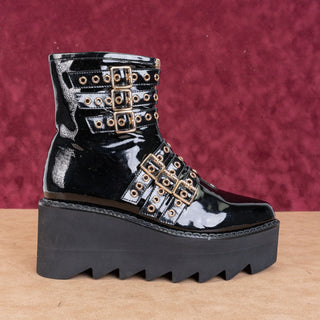 Jeffrey Campbell Gristle Black Leather Gothic Steampunk Lug Sole Platform Boots Sz 9