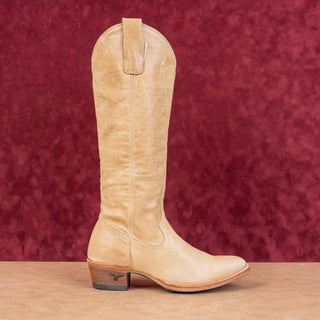 Lane Women Jane Ivory Pale Zip Leather Western Cowboy Round Knee Boots sz 7.5
