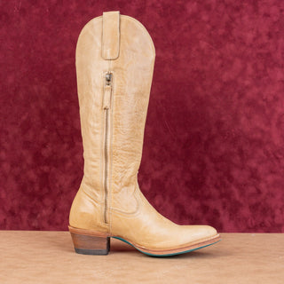 Lane Women Jane Ivory Pale Zip Leather Western Cowboy Round Knee Boots sz 7.5