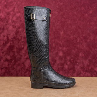 Hunter Women Scale Texture Farm Barn Black Wellies Rain Rubber Boots 5US EUR36
