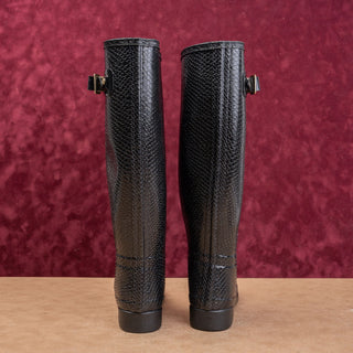 Hunter Women Scale Texture Farm Barn Black Wellies Rain Rubber Boots 5US EUR36