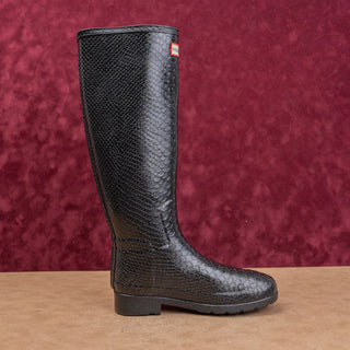 Hunter Women Scale Texture Farm Barn Black Wellies Rain Rubber Boots 5US EUR36