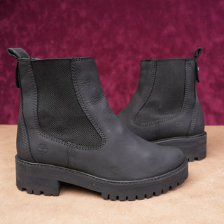 Timberland Women Courmayeur Valley Black Nubuck Chelsea Ankle Boots sz 6.5