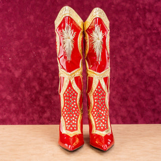 Jeffrey Campbell Business Red Patent Leather Suede Gold Knee High Boots size 7