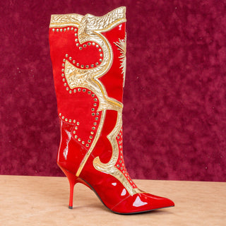 Jeffrey Campbell Business Red Patent Leather Suede Gold Knee High Boots size 7
