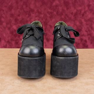 Widow Women Black Leather Platform Oxford Lace-up Shoes size 9