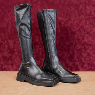 Vagabond Women Black Leather Zip Fashion Square Toe Retro Knee Boots 7US EUR37