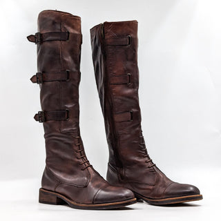 Vince Camuto Wmn Retro 90's Riding Equestrian Distress Brown Leather Boots 7.5