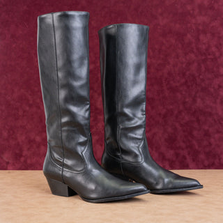 Zara Women Western Cowboy Black Leather Festival Knee Boots sz 11US EUR 42