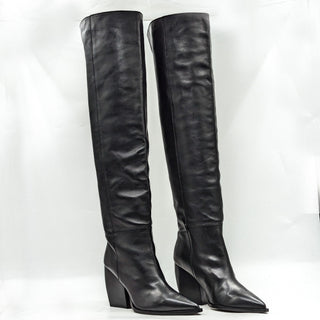 AllSaints Wmn Reina Over The Knee Western Pointy Black Leather Boots Sz 9 EUR 39