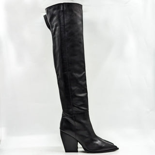 AllSaints Wmn Reina Over The Knee Western Pointy Black Leather Boots Sz 9 EUR 39