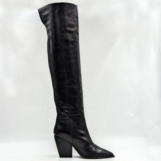 AllSaints Wmn Reina Over The Knee Western Pointy Black Leather Boots Sz 9 EUR 39