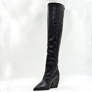 AllSaints Wmn Reina Over The Knee Western Pointy Black Leather Boots Sz 9 EUR 39