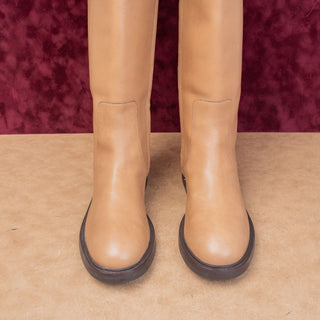 Tory Burch Women Double T Tan Leather Classic Riding Zip Equestrian Boots sz 9.5