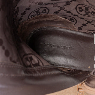 Tory Burch Women Double T Tan Leather Classic Riding Zip Equestrian Boots sz 9.5