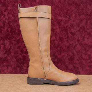 Tory Burch Women Double T Tan Leather Classic Riding Zip Equestrian Boots sz 9.5