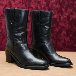 Jeffrey Campbell Women Desert Western Black Faux Leather Pull Tab Boots sz 7.5