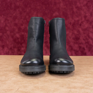 Lucky Brand Women Black Leather Festival Moto Buckle Zip Ankle Boots sz 8.5